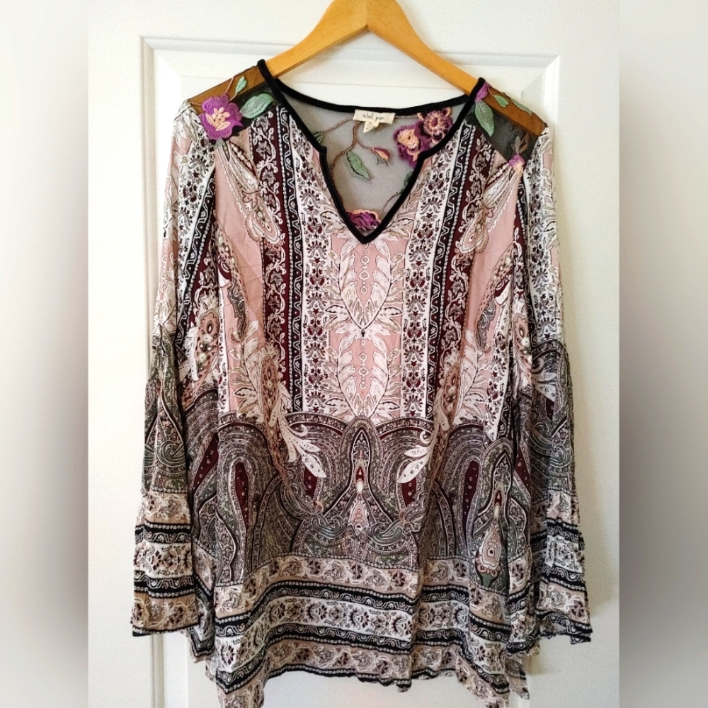 Tribal Jeans Boho Floral Flowy Top ~ Size L